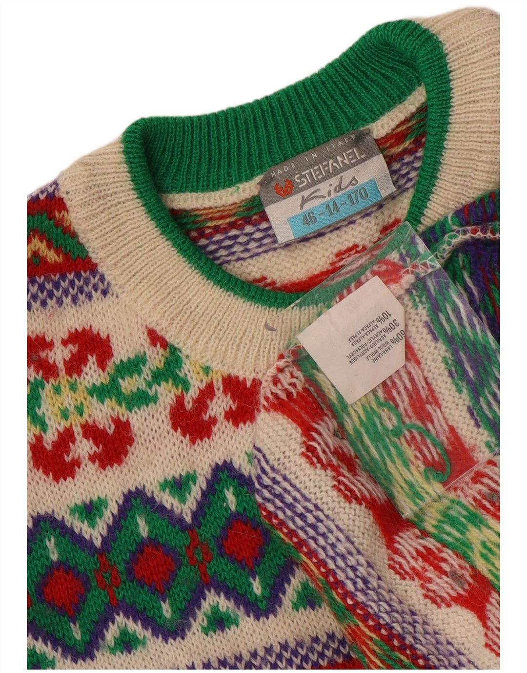 STEFANEL Pulover cu gât roșu pentru băieți 13-14 ani, multicolor, Fair Isle