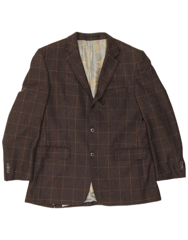 Jachetă Vintage pentru bărbați cu 3 nasturi IT 54 2XL Maro Check Cașmir