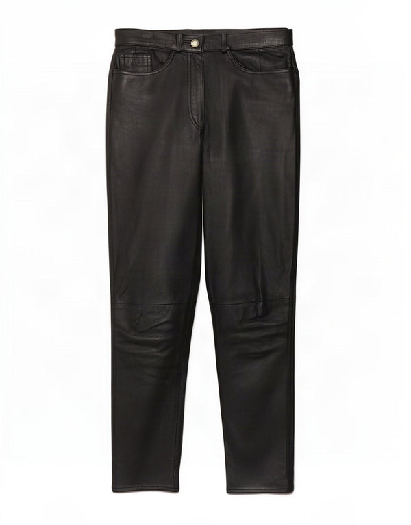 Pantaloni vintage din piele conică pentru femei EU 36 Small W26 L29 Negru