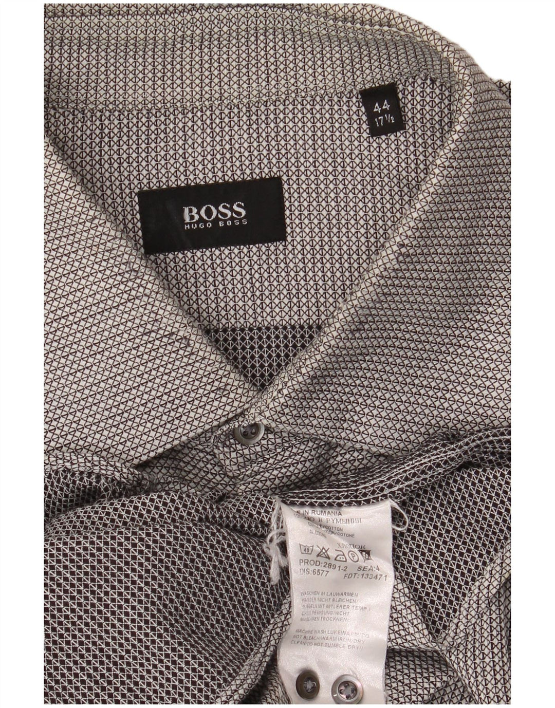 Cămașă de flanel pentru bărbați HUGO BOSS Mărimea 17 1/2 44 XL bumbac geometric gri
