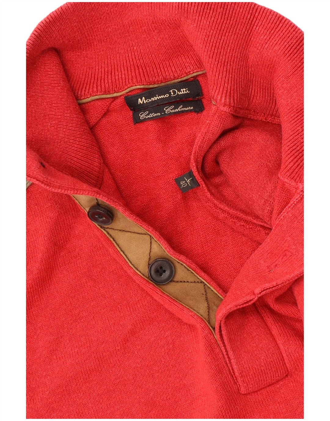 Pulover Massimo Dutti pentru bărbați, cu gât cu nasturi, din bumbac mare, roșu, bloc de culoare