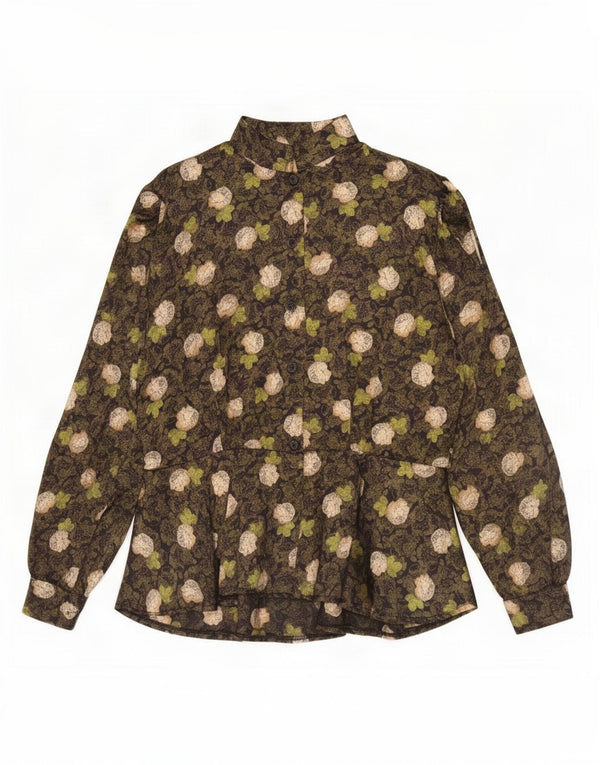 Bluză de cămașă vintage pentru femei UK 14 Medium Khaki Floral