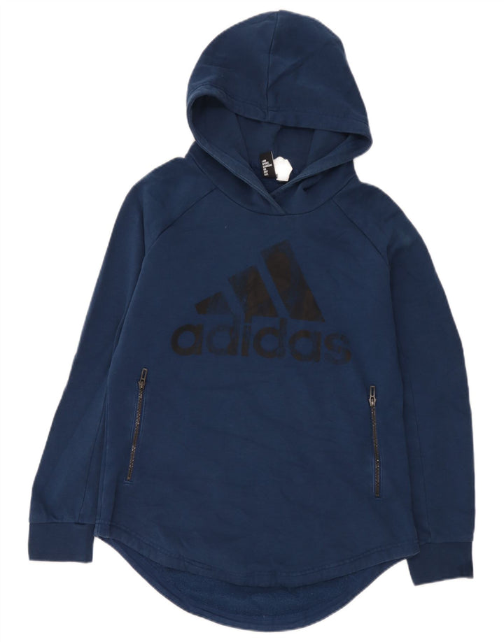 Pulover cu glugă cu grafic pentru bărbați Adidas, bumbac albastru mediu