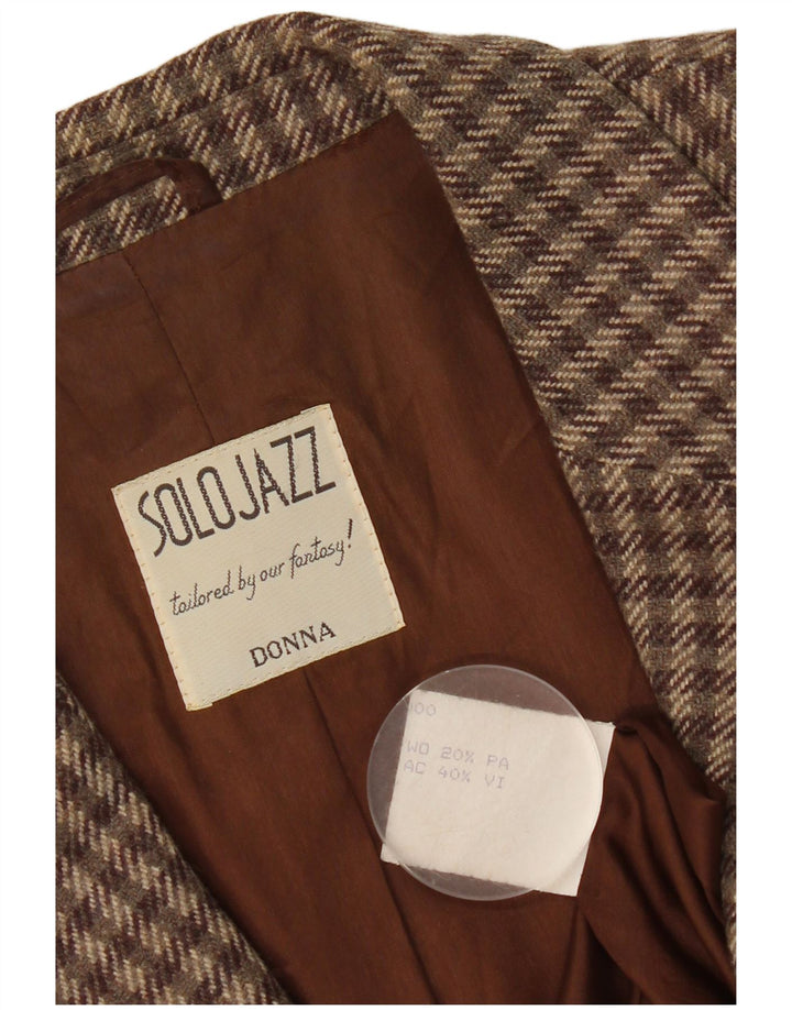 Jachetă vintage pentru femei cu 2 nasturi IT 42 Lână maro medie Houndstooth