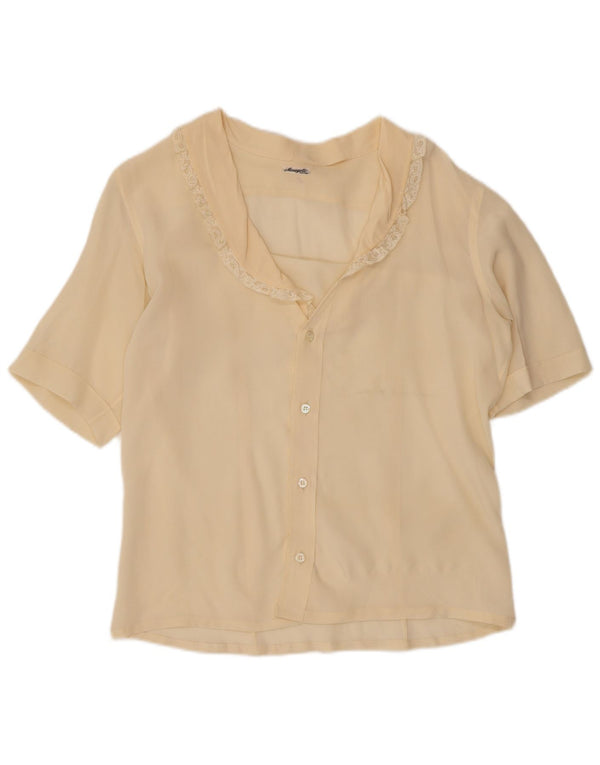 Bluză cămașă cu mânecă scurtă pentru femei Vintage UK 14 Medium Off White