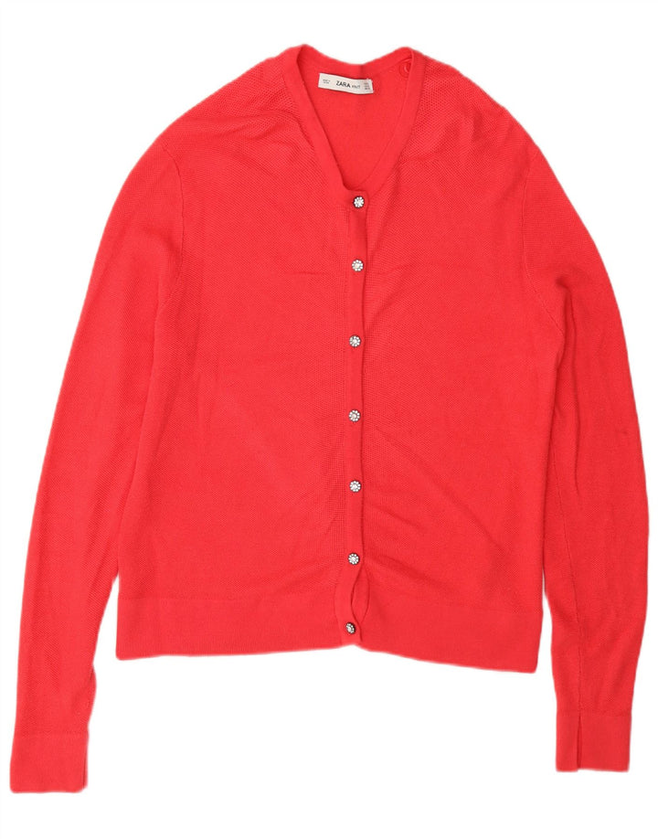 Pulover cardigan pentru femei Zara, cu ajustare normală, UK 12, viscoză roșie medie