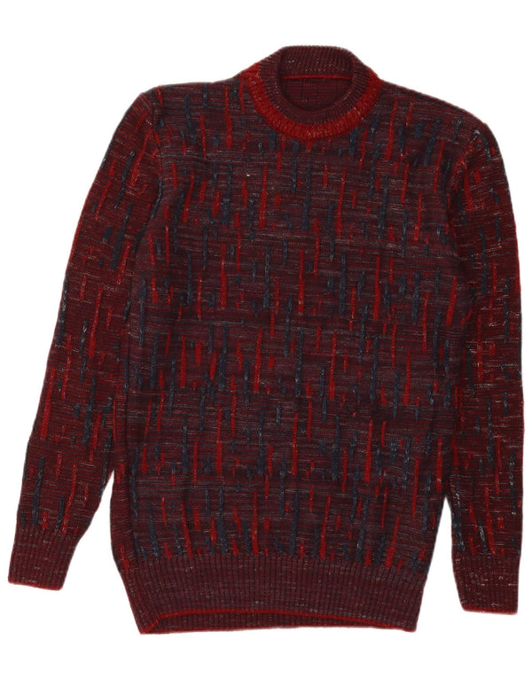 Vintage Womens Turtle Neck Jumper Sweater UK 12 Medium Burgundy Striped