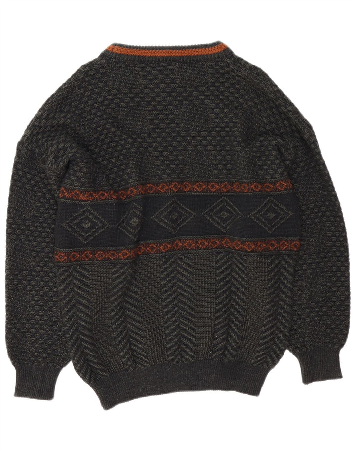 Carlo Comberti Mens Boat Neck Jumper Sweater Large Grey Geometric Acrylic