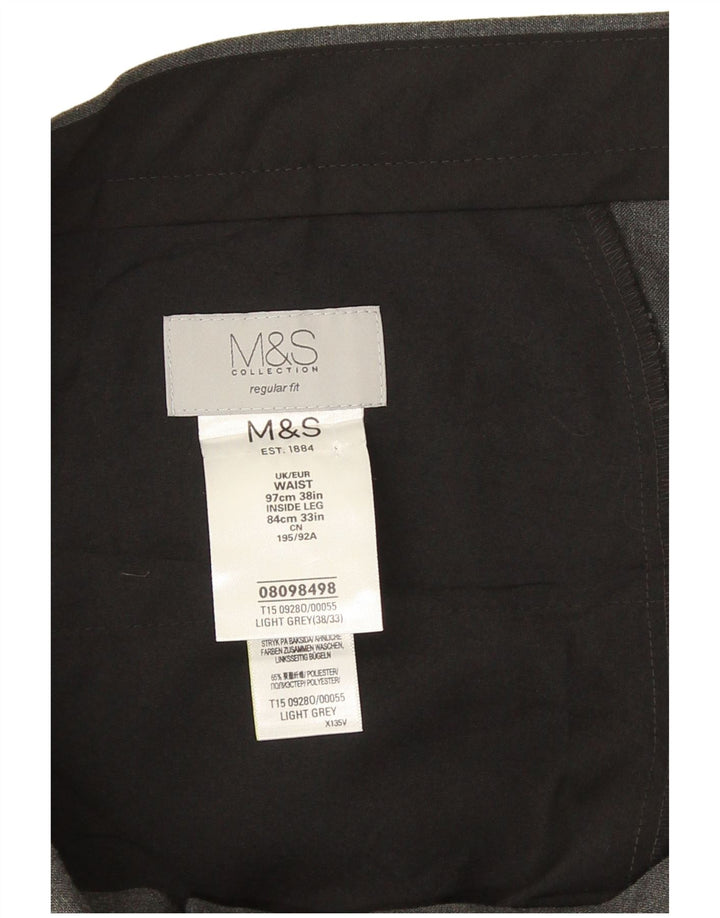 Pantaloni de costum pentru bărbați Marks & Spencer, cu ajustare normală, L38 L28, poliester gri