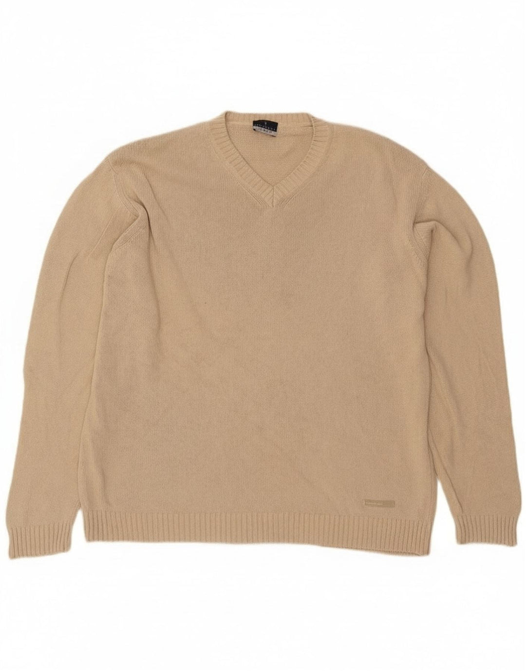 Pulover Trussardi pentru bărbați cu decolteu în V, mare, bej, bumbac