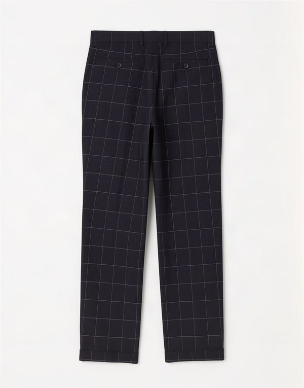 Marks & Spencer Mens Straight Suit Trousers W32 L29 Navy Blue Check