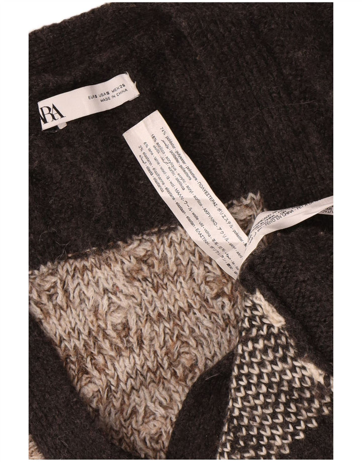 Pulover cardigan supradimensionat pentru femei Zara UK 10 mic maro mozaic
