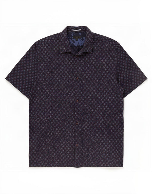 Cămașă cu mânecă scurtă pentru bărbați Ted Baker Mărimea 5 XL Bumbac geometric albastru bleumarin