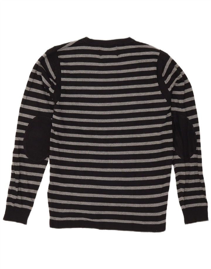 JACK & JONES Pulover pentru bărbați cu gât roșu, cu dungi mari, negre
