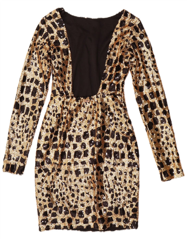 Rochie GUESS pentru femei cu mâneci lungi, cu paiete, bodycon, UK 6 XS, auriu, geometric