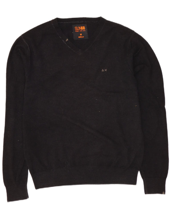 SUN68 Pulover cu decolteu în V pentru bărbați din lână gri mediu