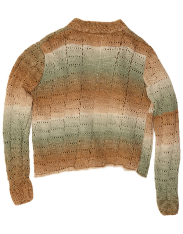 Pulover Vintage cardigan deschis pentru femei UK 18 XL maro cu dungi