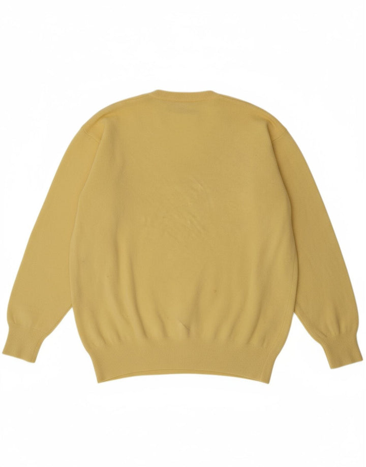 VINTAGE Mens V-Neck Jumper Sweater IT 52 Large Yellow Wool