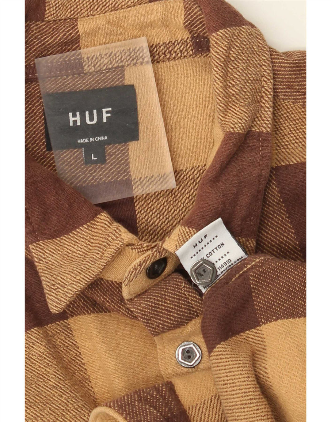 Cămașă de flanel pentru bărbați HUF, mare, maro, din bumbac