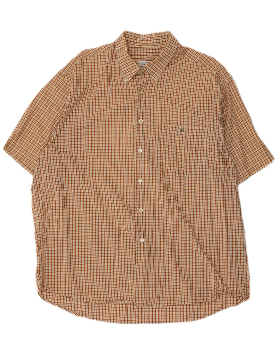 Cămașă cu mânecă scurtă pentru bărbați Lacoste 2XL, maro, carouri