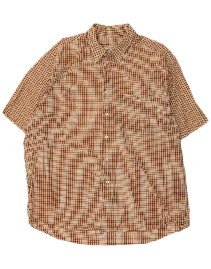 Cămașă cu mânecă scurtă pentru bărbați Lacoste 2XL, maro, carouri