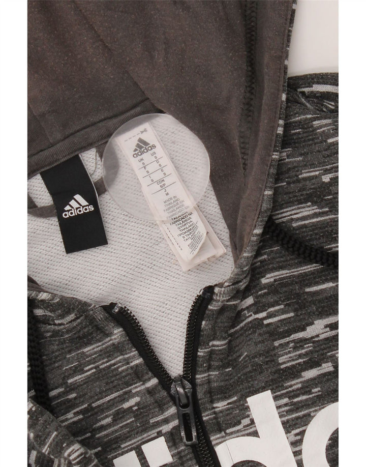 Pulover cu capotă cu fermoar și grafic Adidas pentru bărbați, din poliester striat, gri mic