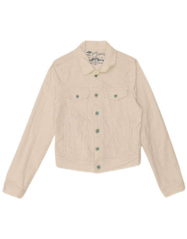 Jachetă de denim crop pentru femei PEPE Jeans UK 10 Small White