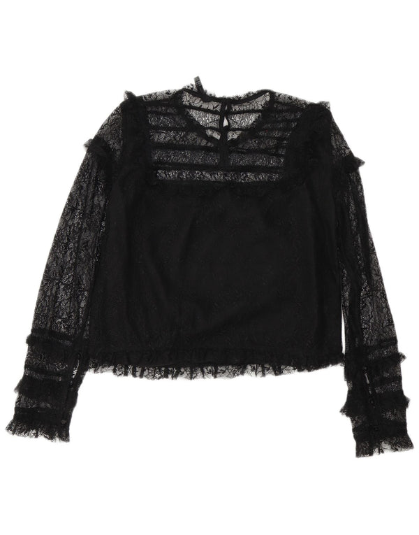 Bluză cu mânecă lungă pentru femei Trafaluc Crop Zara UK 12 Medium Black Floral