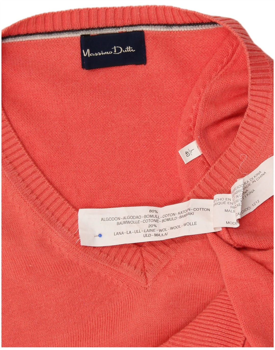 MASSIMO DUTTI Pulover cu decolteu în V pentru bărbați, bumbac mare, roz