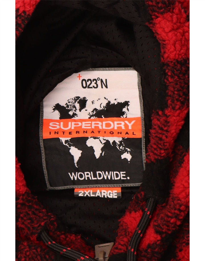 Jachetă fleece cu glugă Superdry pentru bărbați UK 44 2XL poliester roșu vichy
