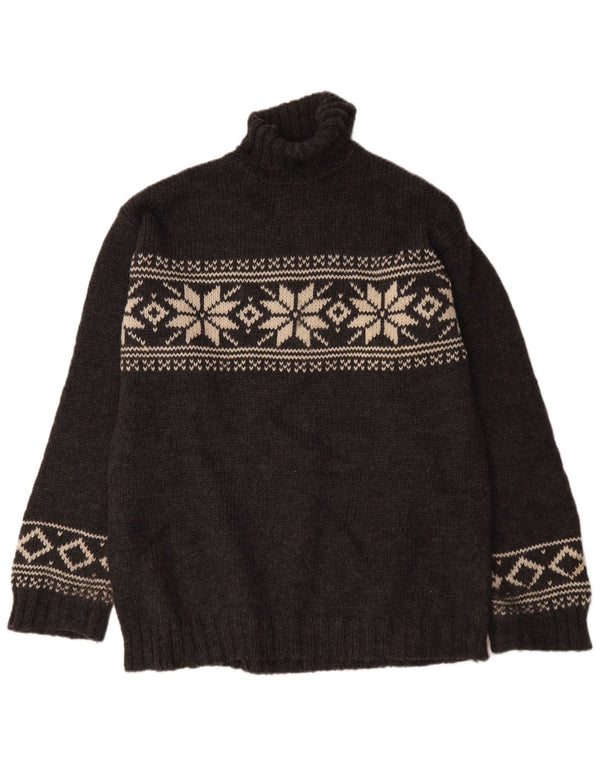 L.O.G.G Pulover pentru bărbați cu gât rulat, lână Fair Isle, gri mediu