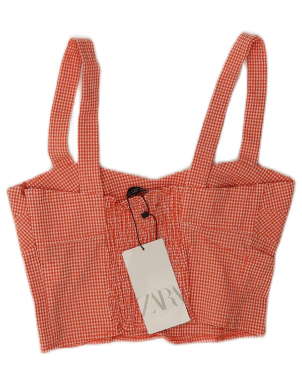 Crop top fără mâneci pentru femei Zara UK 8 mic, roșu, bumbac vichy