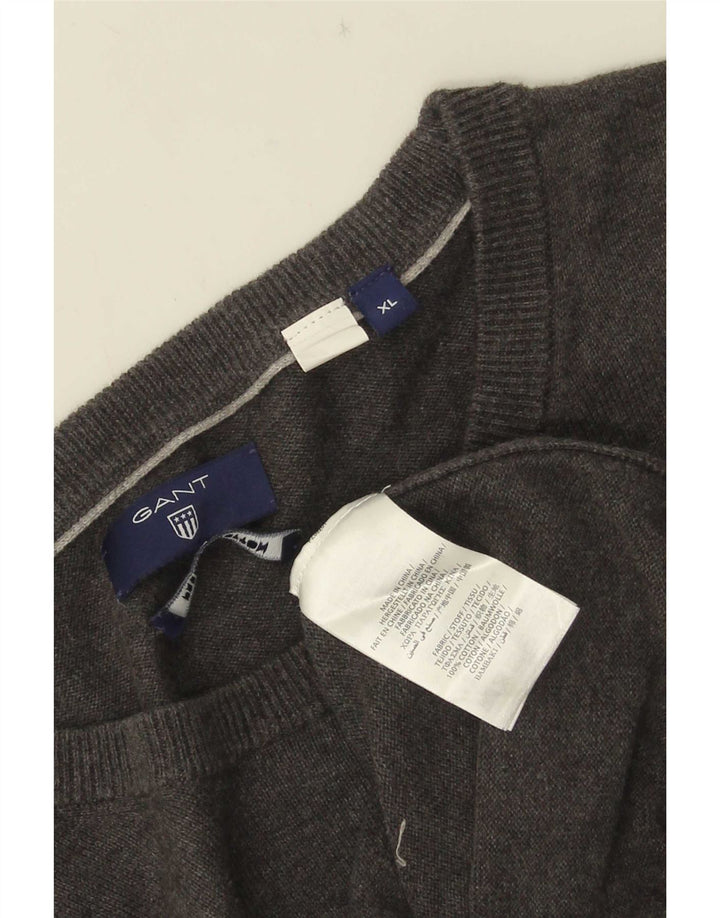 Pulover Gant pentru bărbați, cu gât roșu, XL, bumbac gri