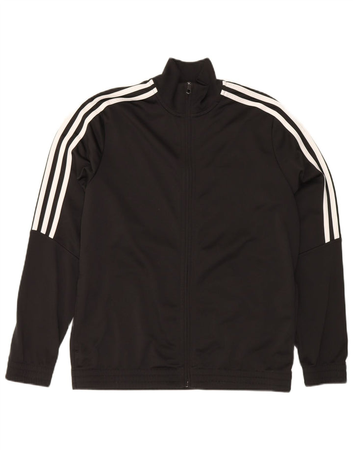 ADIDAS Boys Tracksuit Top Jacket 13-14 Years Black Polyester