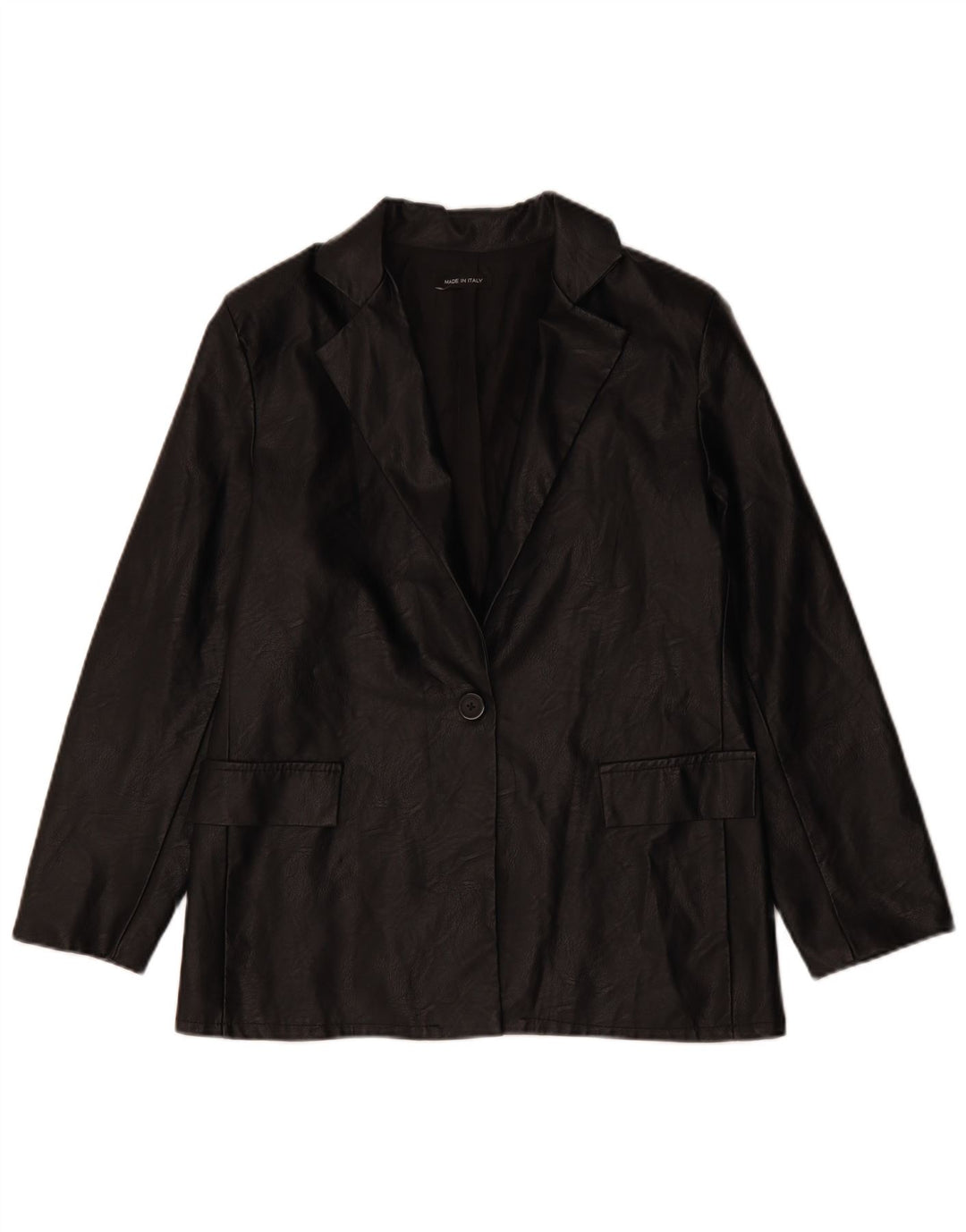 VINTAGE Jachetă Blazer din piele artificială cu 1 nasture pentru femei UK 12 Medium Black