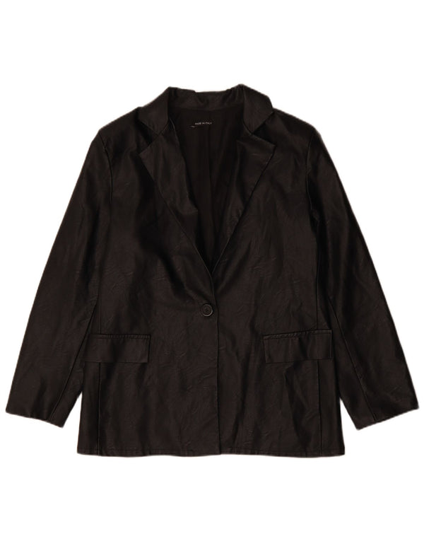 VINTAGE Jachetă Blazer din piele artificială cu 1 nasture pentru femei UK 12 Medium Black