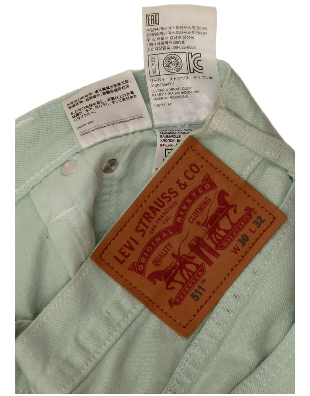 Pantaloni casual Levi's 511 Slim pentru bărbați, L30 L32, bumbac verde