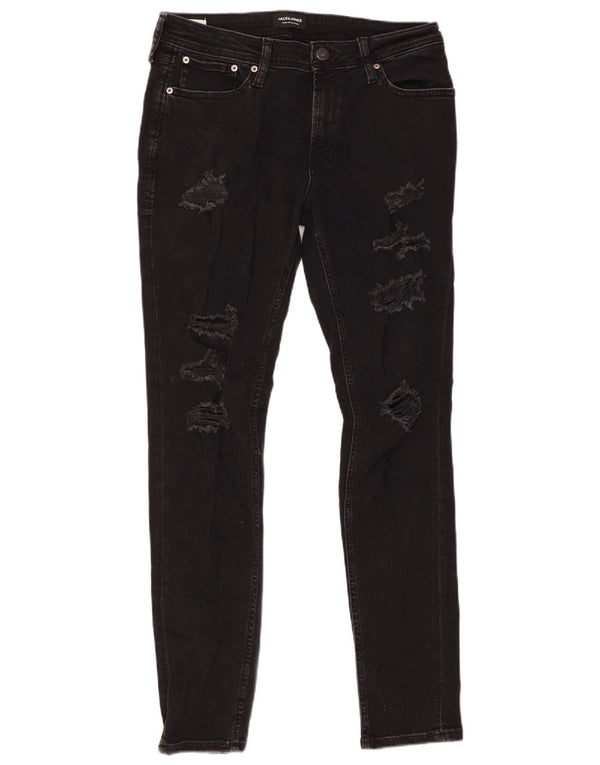 Blugi skinny pentru bărbați Jack & Jones Distressed W32 L32 bumbac negru