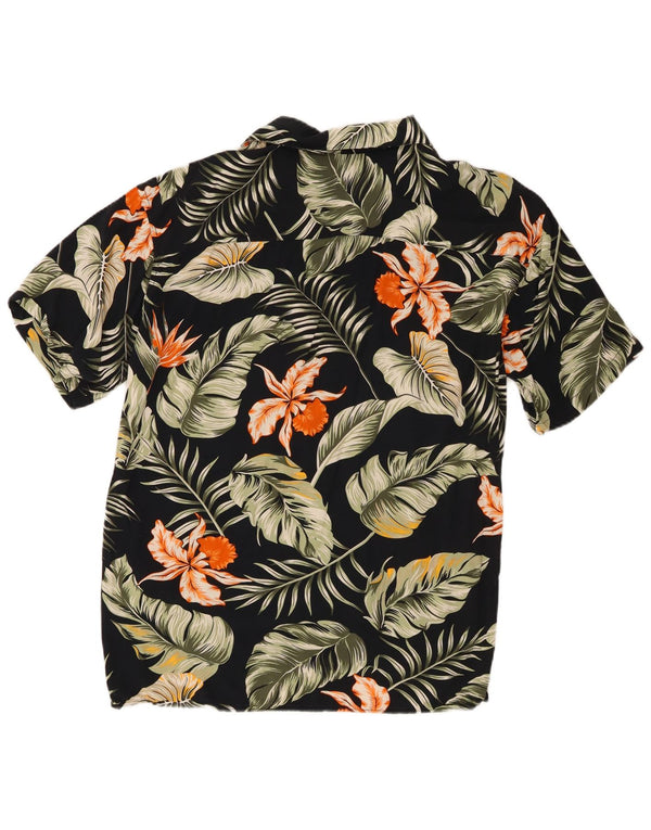 Cămașă Jack & Jones pentru bărbați cu mânecă scurtă, mare, neagră, florală, din viscoză hawaiană