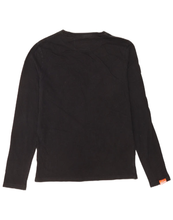 Top pentru bărbați Superdry cu mânecă lungă, bumbac mediu negru