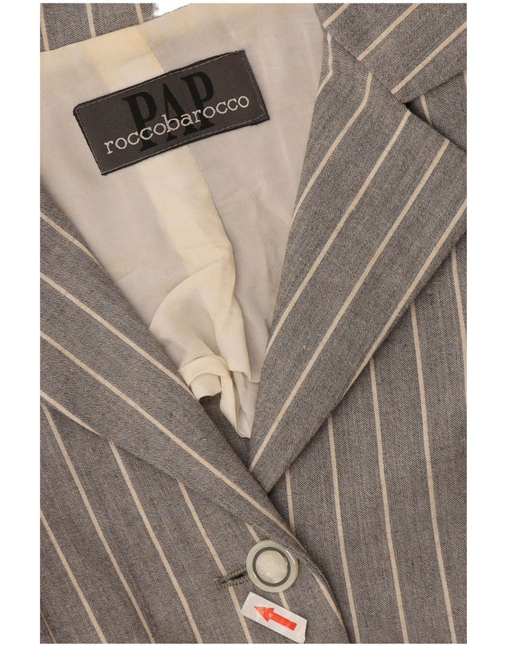 Roccobarocco Jachetă Blazer pentru femei cu 4 nasturi UK 10, Gri mic, cu dungi