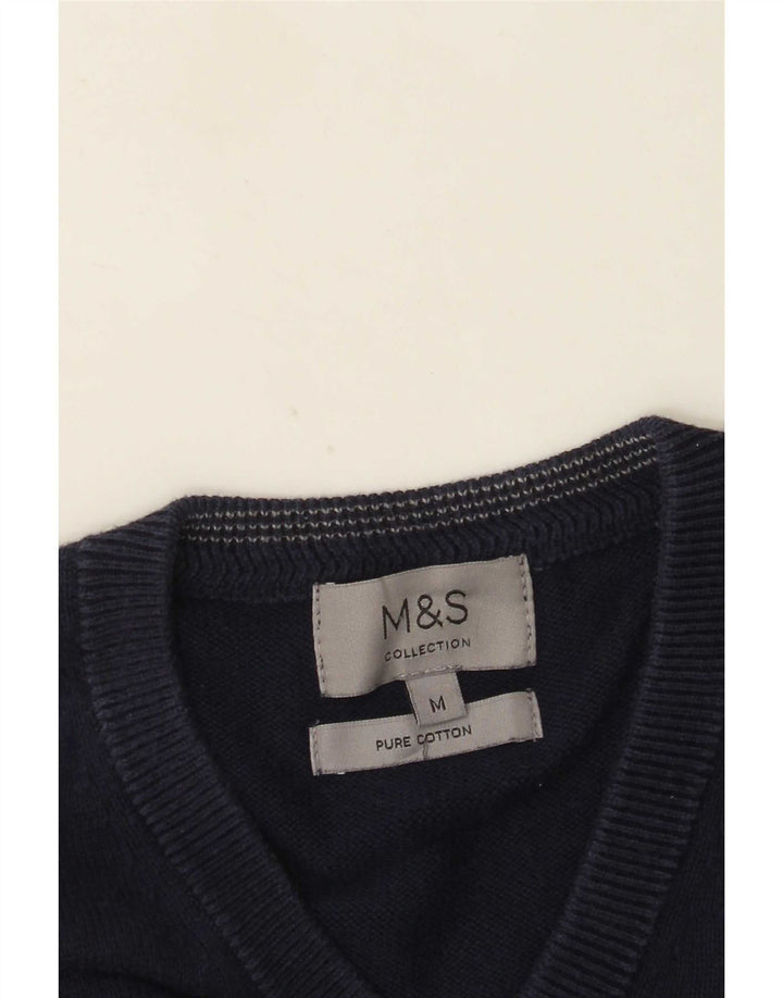 Pulover cu decolteu în V pentru bărbați Marks & Spencer, bumbac mediu albastru bleumarin