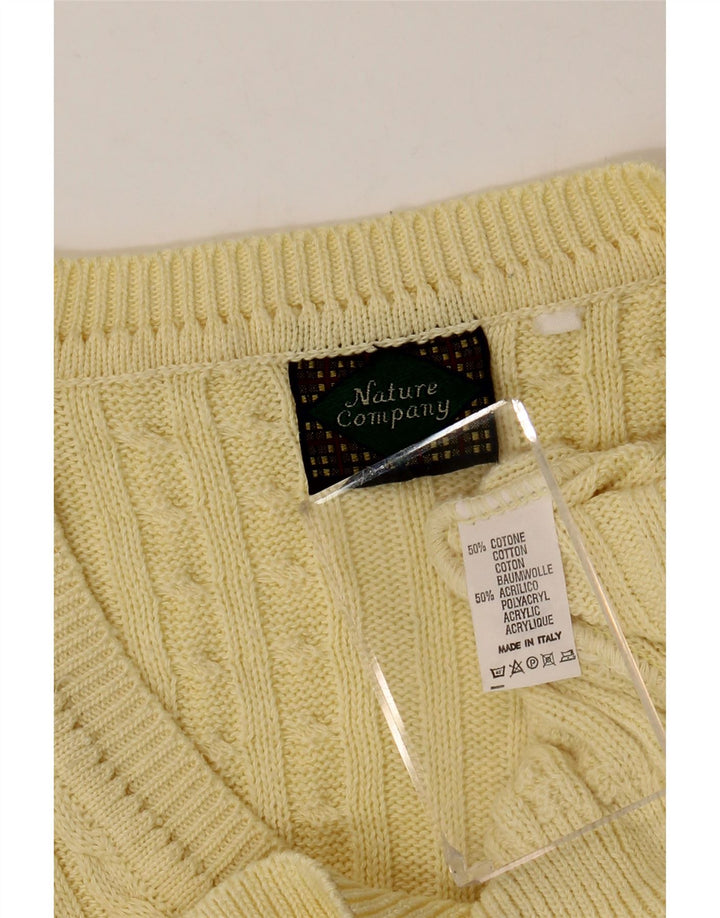 Pulover vintage pentru bărbați cu decolteu în V, bumbac galben mediu