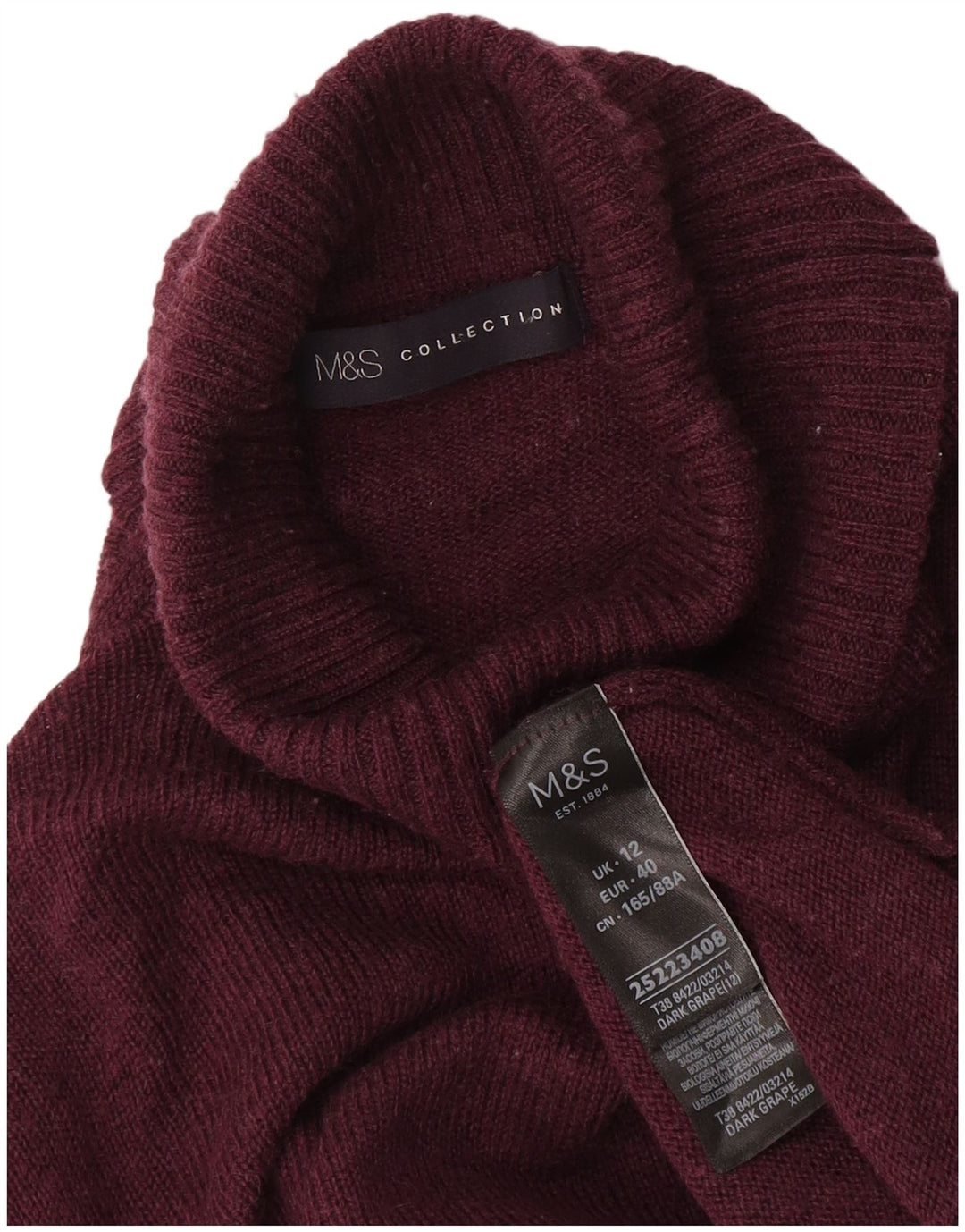 Pulover pentru femei Marks & Spencer cu gât rulat, Lână Burgundy Medium, UK 12