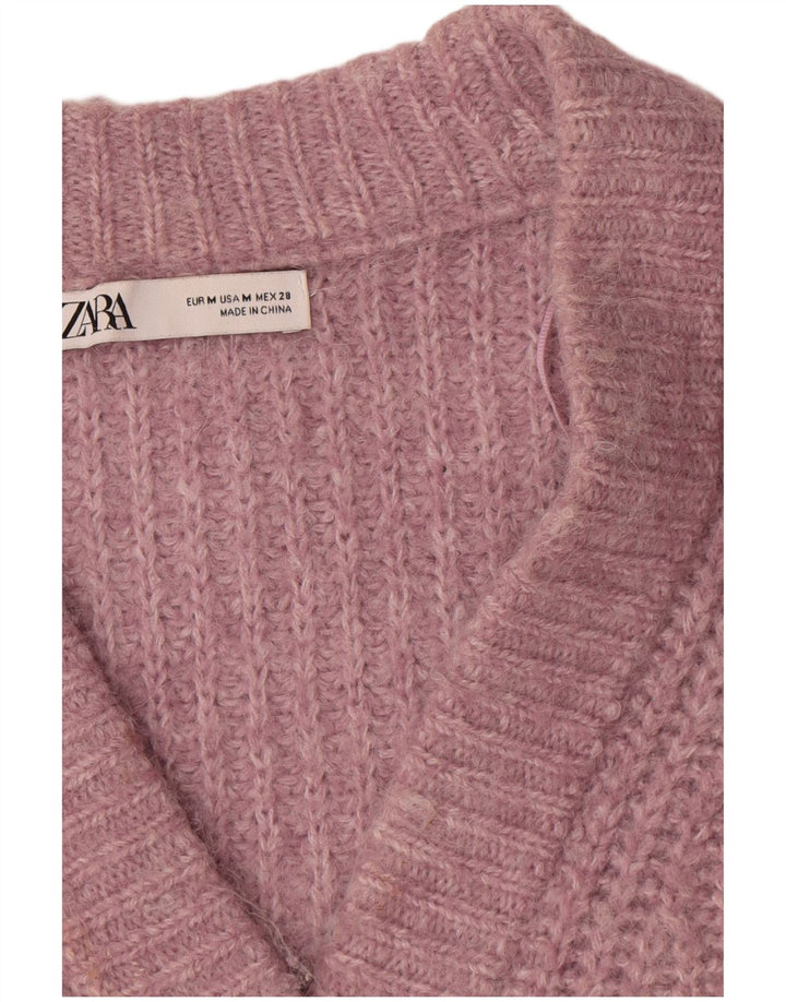 Pulover cardigan supradimensionat pentru femei Zara UK 14 Poliester roz mediu