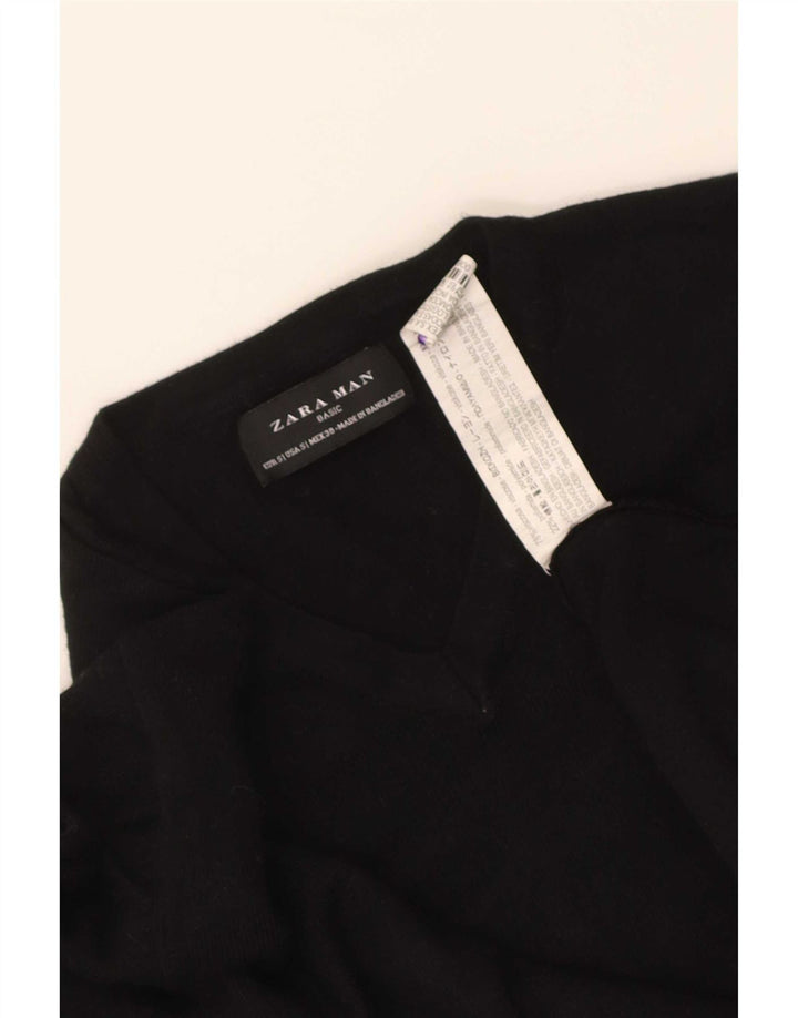 Pulover pentru bărbați Zara, cu decolteu în V, mic, negru, viscoză
