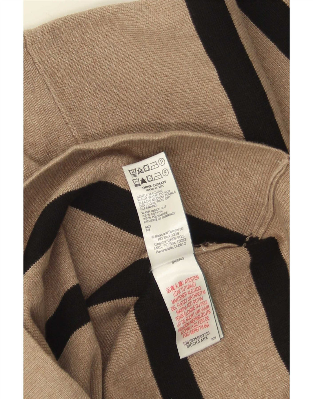 Pulover pentru femei Marks & Spencer cu decolteu triplu UK 12 Medium Bej cu dungi