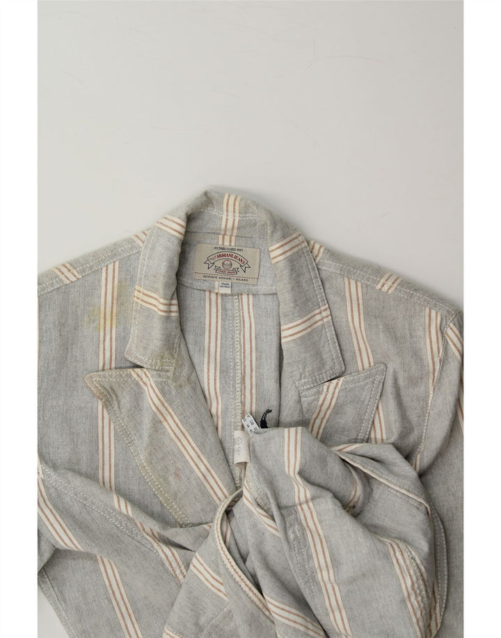ARMANI JEANS Womens 1 Button Blazer Jacket UK 14 Large Grey Striped Cotton Vintage Armani Jeans and Second-Hand Armani Jeans from Messina Hembry 