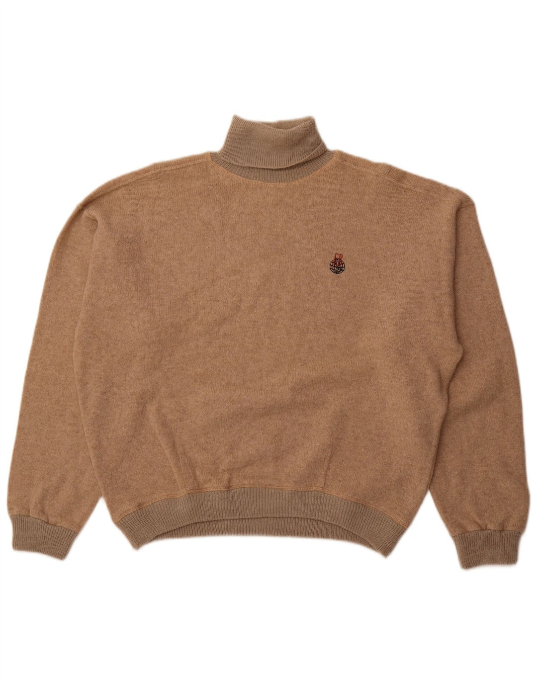 VINTAGE Pulover supradimensionat pentru femei cu gât rulat, UK 18 XL, lână bej