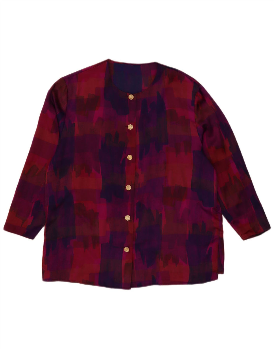 Bluză cămașă cu mâneci 3/4 pentru femei VINTAGE, cu model abstract, UK 18 XL, violet